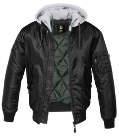 Brandit MA1 giacca bomber con cappuccio, nero-grigio