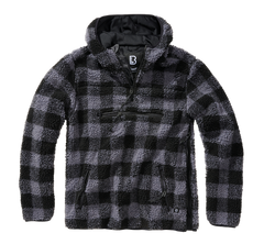 Brandit Teddyfleece Worker pullover in pile, nero/grigio
