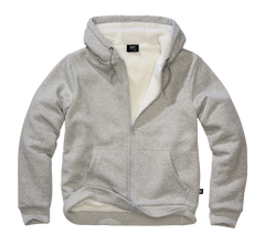 Brandit Sweatjacket felpa da uomo con fodera calda Teddylining, grigio mélange