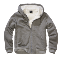 Brandit Sweatjacket felpa da uomo con fodera calda Teddylining, grigio scuro mélange