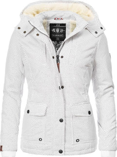 Marikoo KEIKOO giacca invernale con cappuccio da donna, bianco a pois
