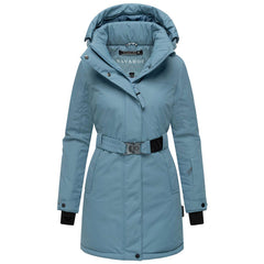 Navahoo FROSTKUSS 14 ženska zimska parka s snemljivo kapuco in pasom, powder blue