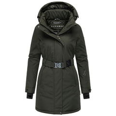 Navahoo FROSTKUSS 14 ženska zimska parka s snemljivo kapuco in pasom, dark olive