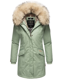 Navahoo Cristal giacca invernale da donna con cappuccio e pelliccia, Smokey mint