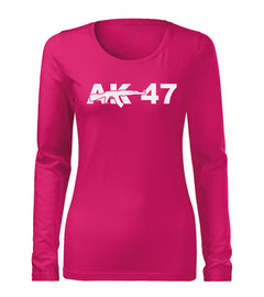 DRAGOWA Slim t-shirt a maniche lunghe da donna AK-47 160 g/m², rosa