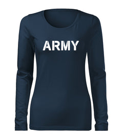 DRAGOWA Slim t-shirt a maniche lunghe da donna army 160 g/m², blu scuro