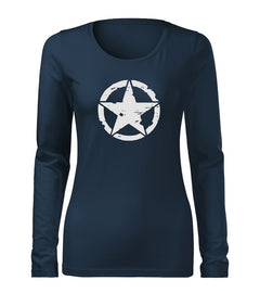 DRAGOWA Slim t-shirt a maniche lunghe da donna star 160 g/m², blu scuro