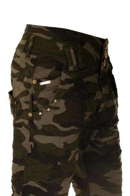 O&T garment pantaloni da donna a vita bassa, woodland
