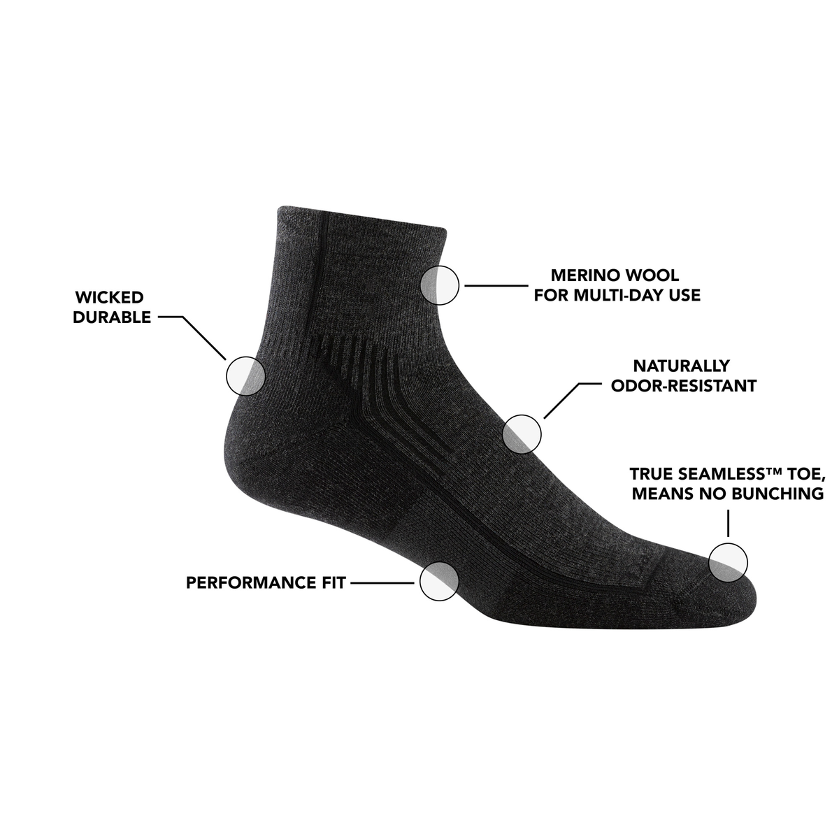 Darn Tough Hiker 1/4 Midweight Cushion Hiking Socks, Mountain Gray