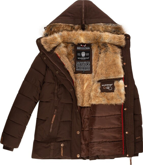 Marikoo Nekoo giacca invernale da donna con cappuccio, dark choco