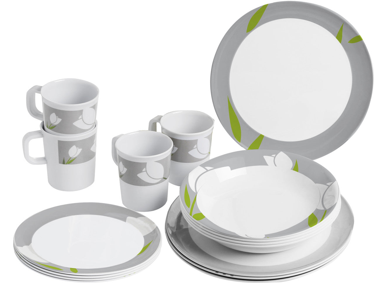 Brunner Set di stoviglie in melamina Tulip, bianco