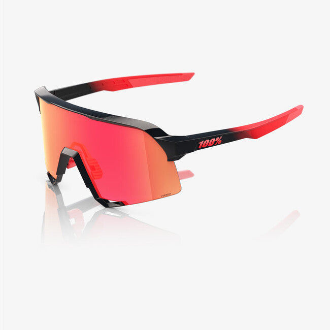 100% S3 occhiali da sole, Elly 24 LE - Nero lucido Rosso opaco - Specchio rosso fuoco HiPER