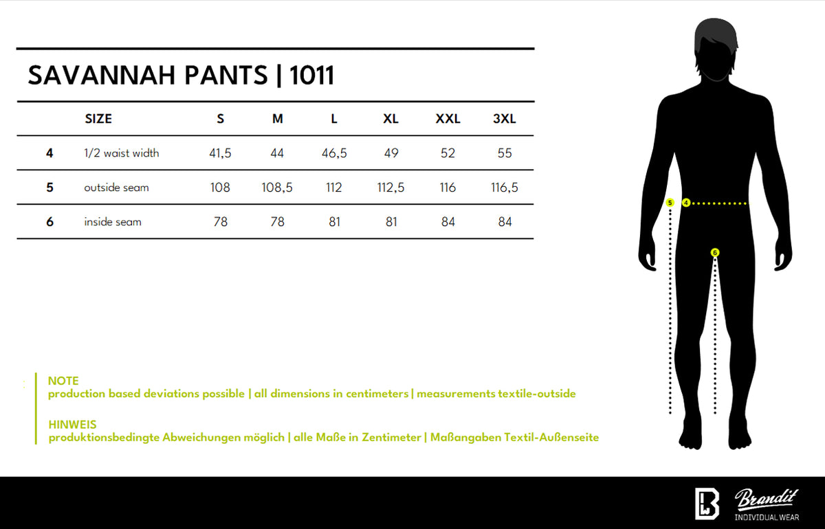 Veľkostná tabuľka Savannah Pants