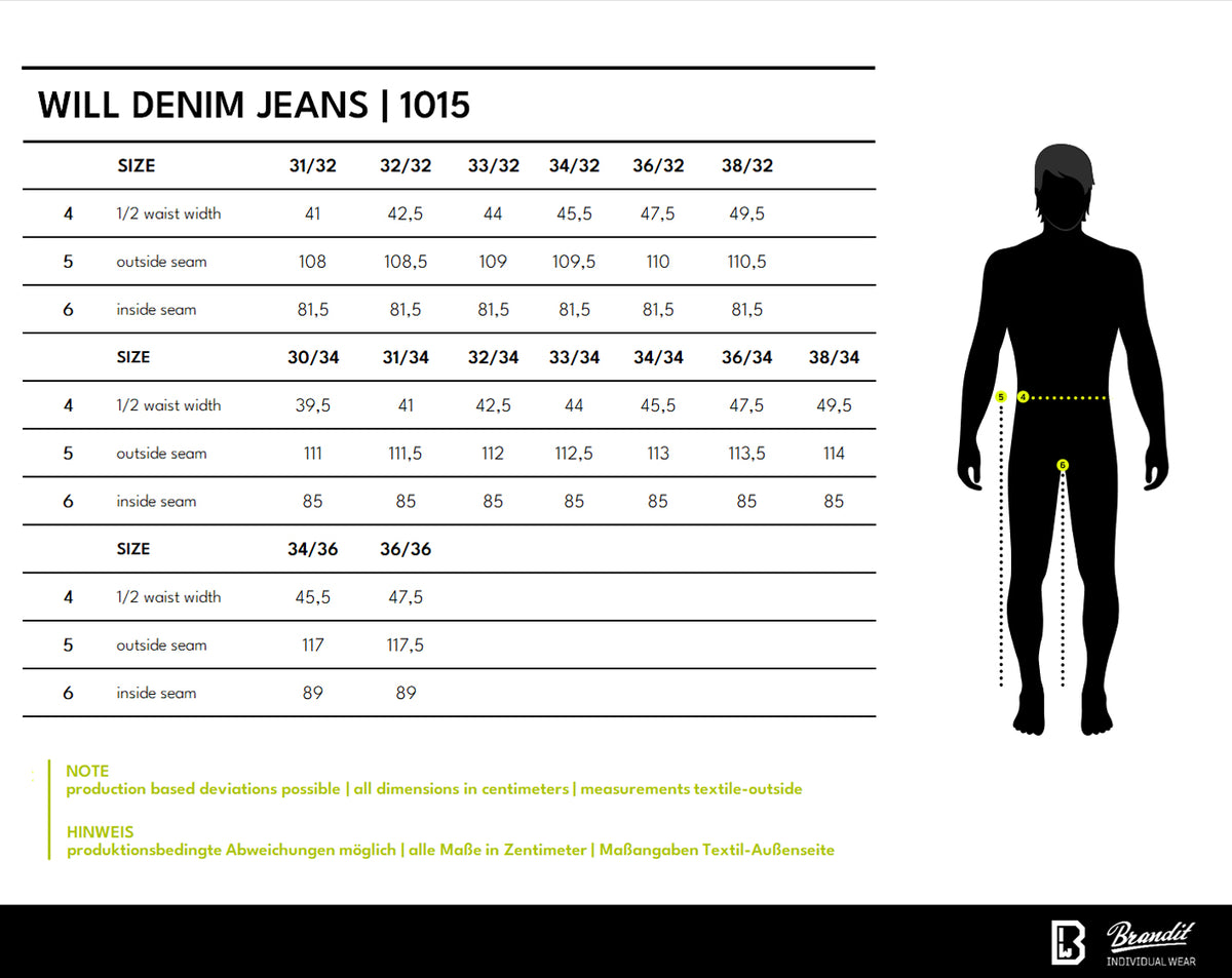 Veľkostná tabuľka Will Denim Jeans