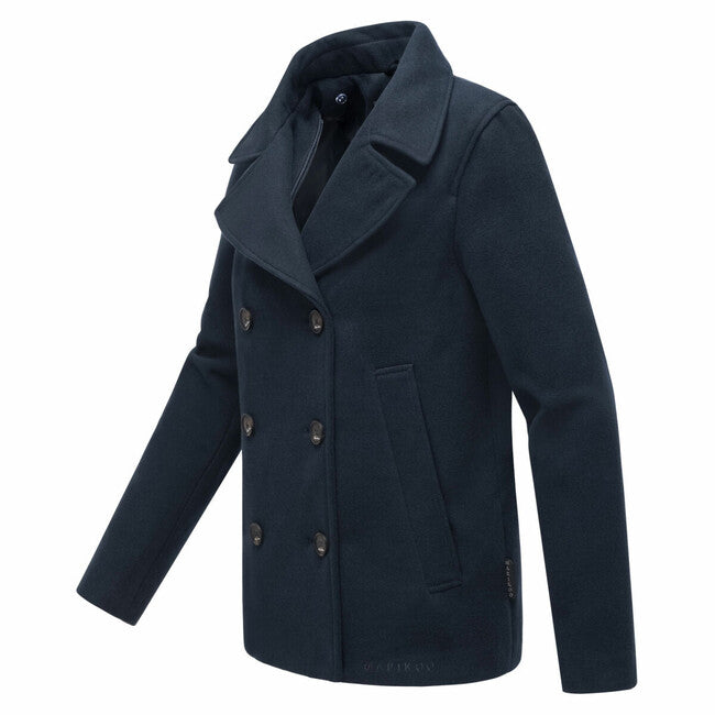 Marikoo Aylaraa cappotto corto da donna con colletto rimovibile, blu navy