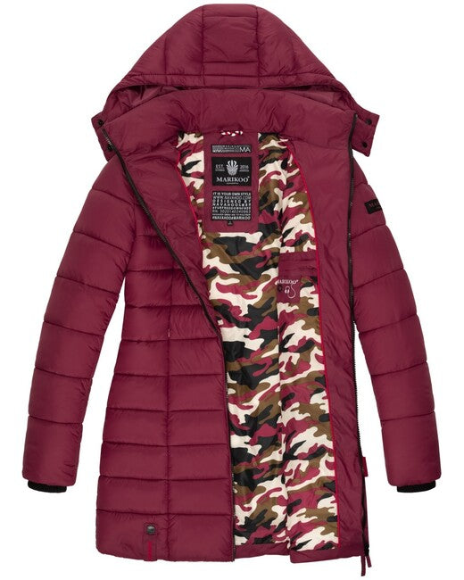 Marikoo Abendsternchen cappotto trapuntato da donna con cappuccio, bordeaux