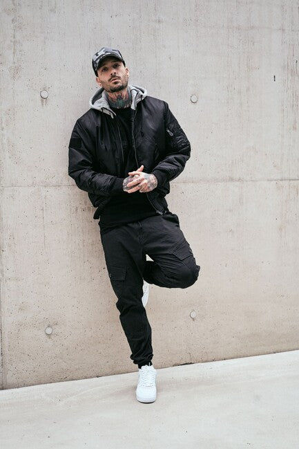 Brandit MA1 giacca bomber con cappuccio, nero-grigio