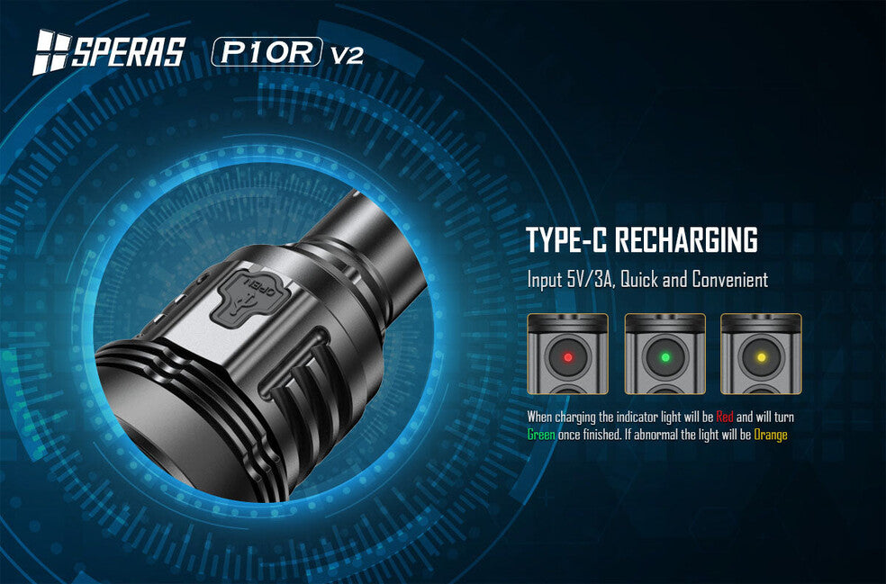 Speras P10R V2 Επαναφορτιζόμενος Φακός LED 10000LM