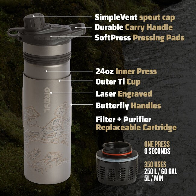 Grayl GeoPress™ purificatore in titanio + coperchio di cottura, nero coperto