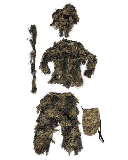 Mil-Tec Ghillie suit con trattamento antincendio 4 pezzi, Woodland