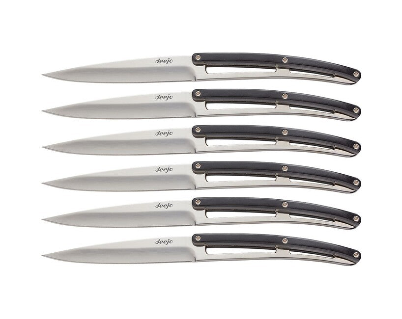 Deejo Set di 6 coltelli in legno d'ebano con lama lucida