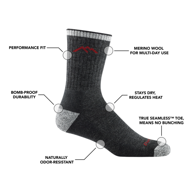 Darn Tough Hiker Micro Crew calzini medio leggero con cuscino, charcoal