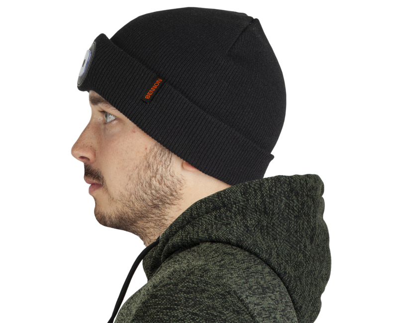 BENNON Lumos berretto con torcia led usb led, nero