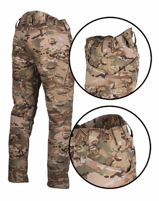 Mil-Tec Assault podložene softshell hlače, Multitarn