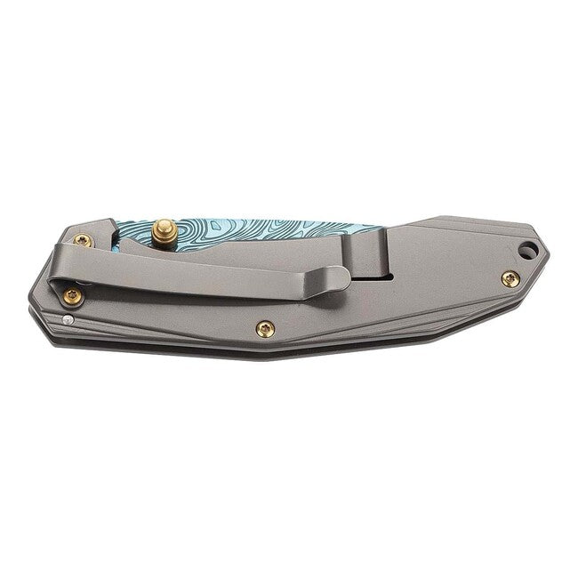 Herbertz a una mano coltello 8 cm acciaio inossidabile, look damasco blu