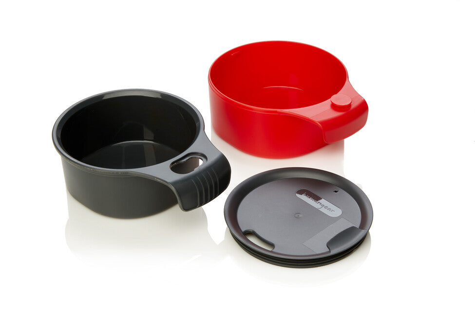 Humangear CupCUP bicchiere da campeggio 2 in 1 con bicchiere extra integrato e coperchio, carbone-rosso