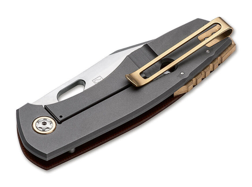 Böker Plus Micarta coltello pieghevole con fodero 8,5 cm, marrone