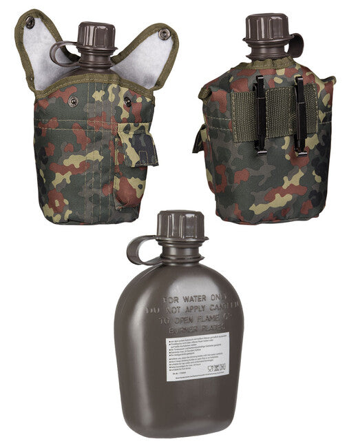 Mil-Tec Field bottle US Import 1l con confezione flecktarn