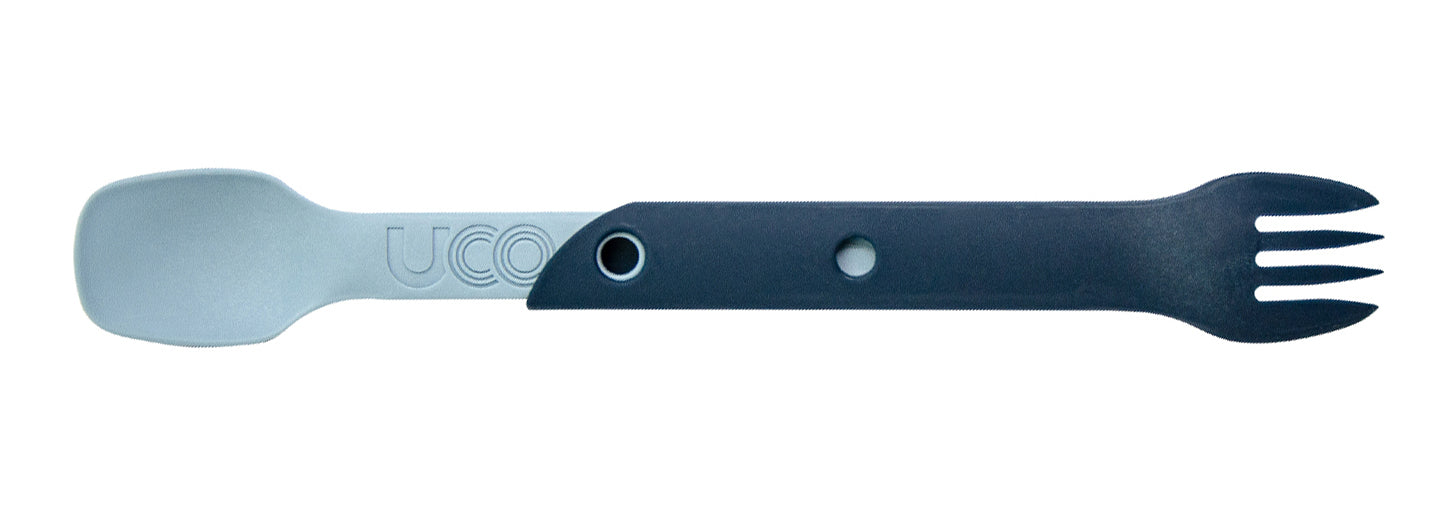 UCO Switch set di posate in nylon espandibile con occhiello per l'aggancio e porta forchetta Spork, stoneblue