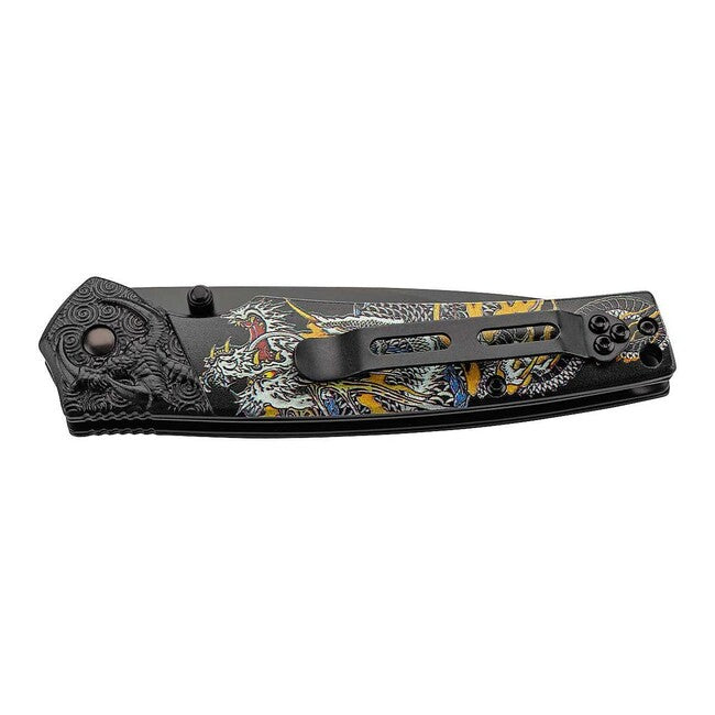 Herbertz Coltello a una mano 9 cm alluminio, drago asiatico colorato