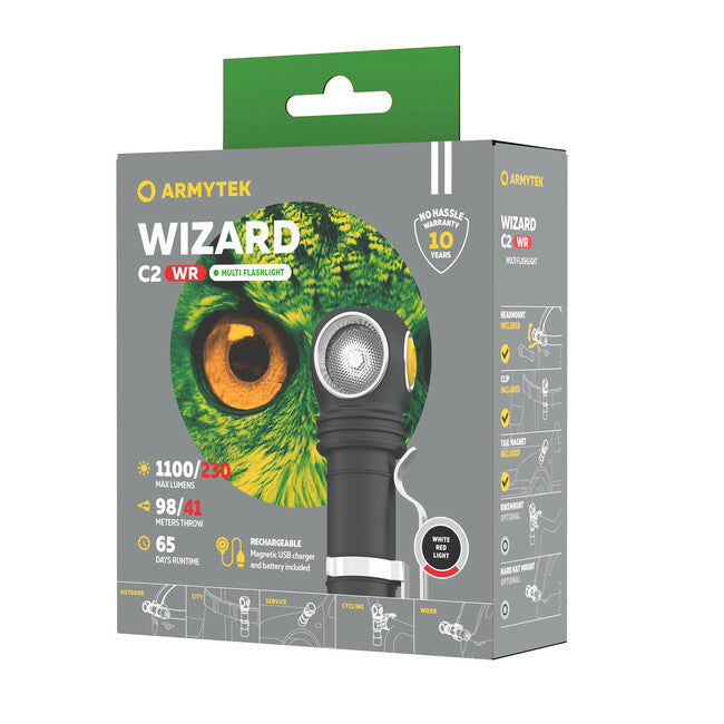 ArmyTek Wizard C2 WR lampada frontale 1100 lm potenza della batteria 3 h 65 g, bianchi e rossi con supporto magnetico