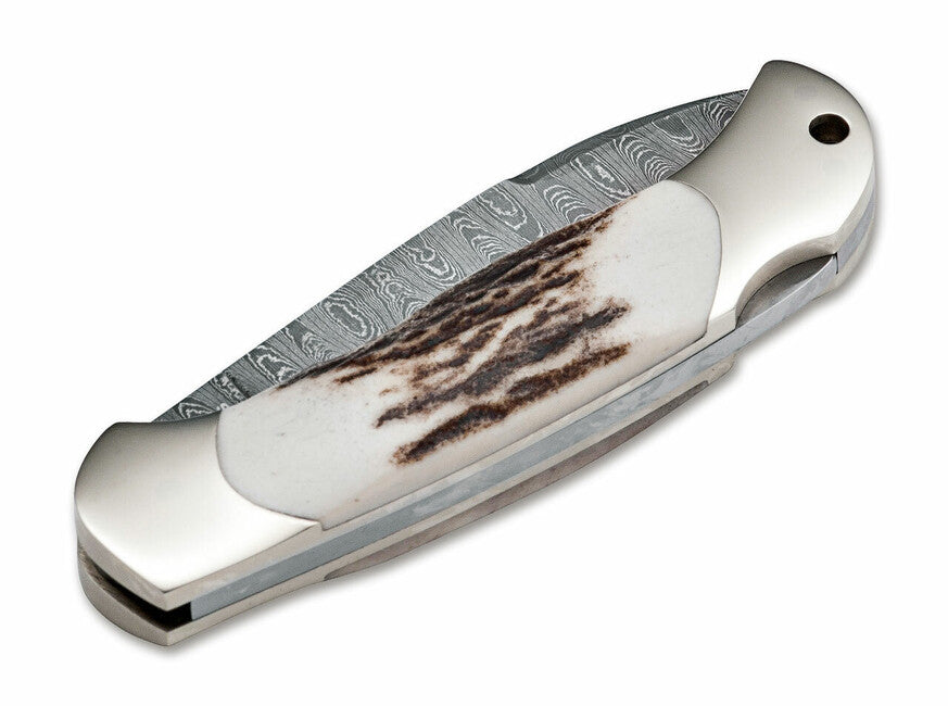 Böker Junior Scout Spearpoint coltello da tasca 7 cm, damasco, corno