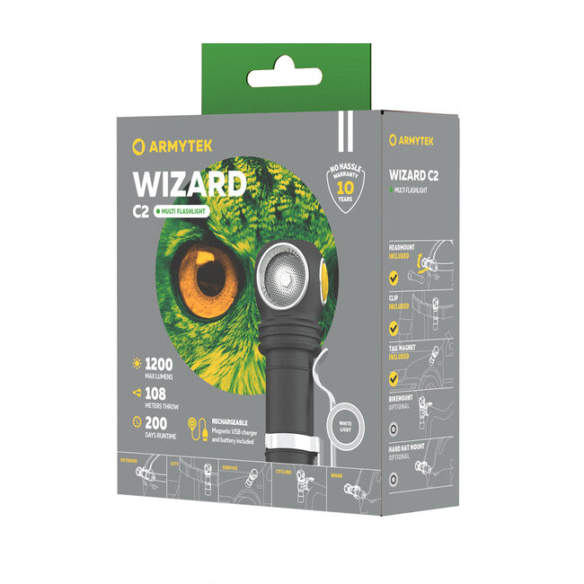 ArmyTek Wizard C2 Magnet φακός κεφαλής LED με μαγνητικό κάτοχο τροφοδοσία μπαταρίας 1200 lm 4800 h 64 g, Λευκό