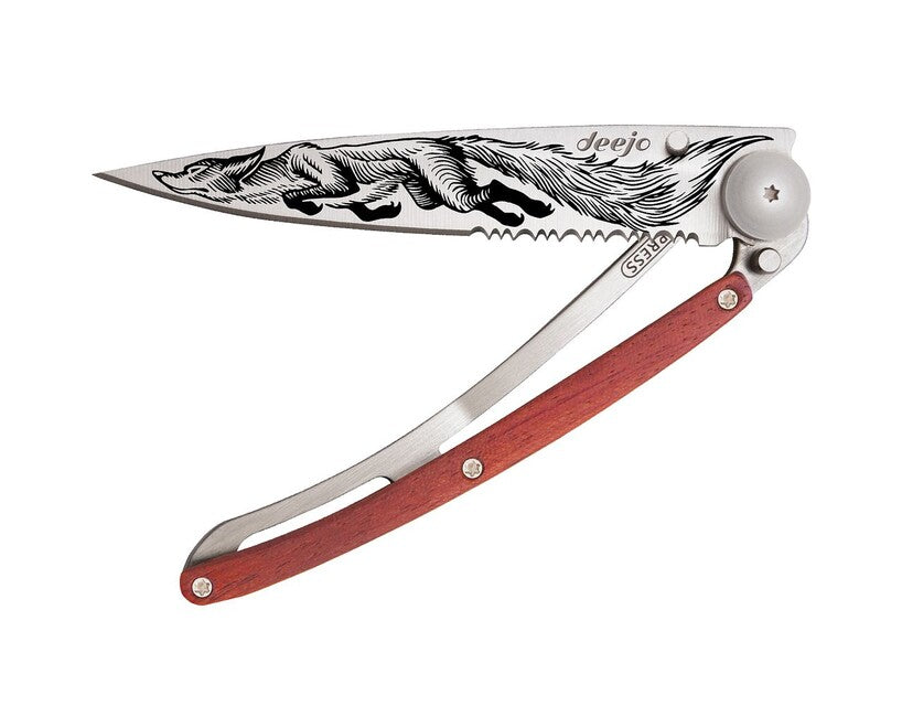 Deejo Tattoo Serration coltello pieghevole, coralwood fox
