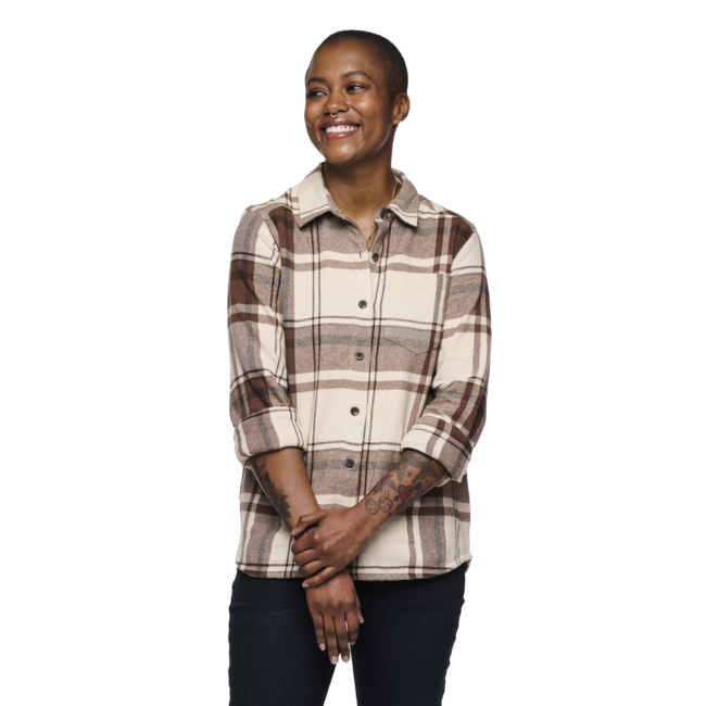 Black Diamond Project Flannel camicia di flanella da donna, plaid rosa gesso e nocciola