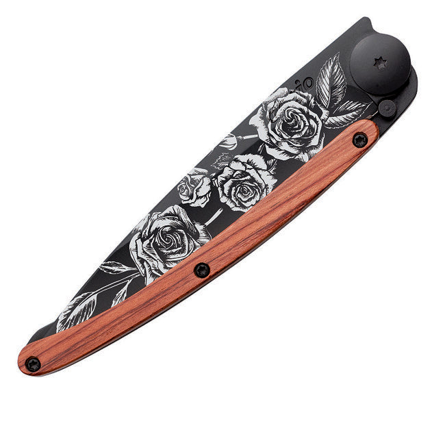 Deejo Coltello di chiusura, black tattoo coralwood roses