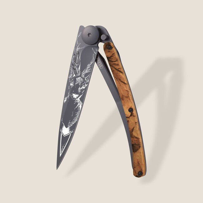 Deejo Tattoo coltello di chiusura, nero marrone mimetico Cervo
