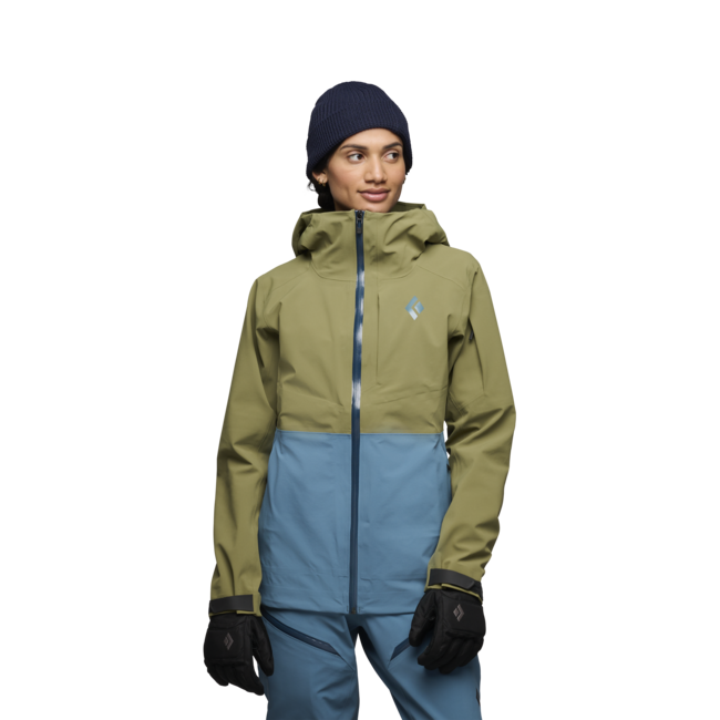 Black Diamond Recon Stretch Ski Shell giacca da sci da donna, verde falesia e blu torrente