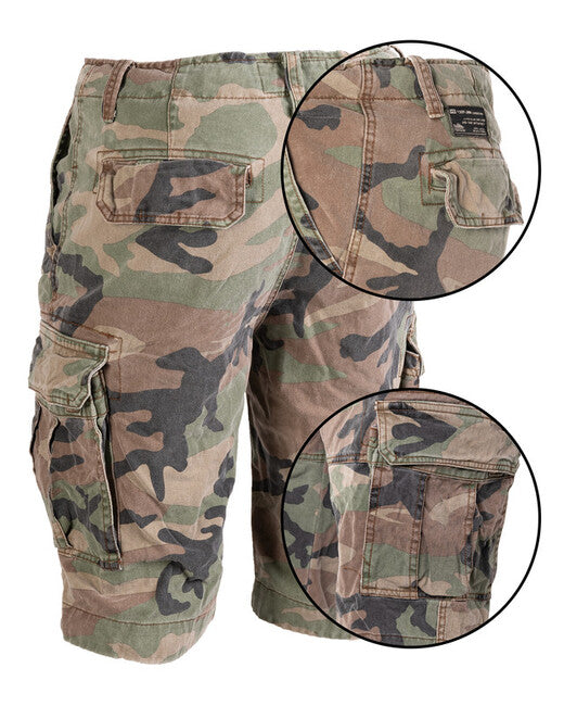 Mil-Tec Vintage pantaloni corti in cotone prelavato Woodland