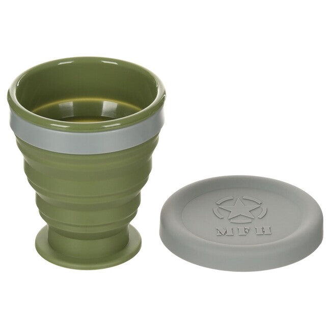 MFH Tazza pieghevole con coperchio, silicone, verde OD, 200 ml