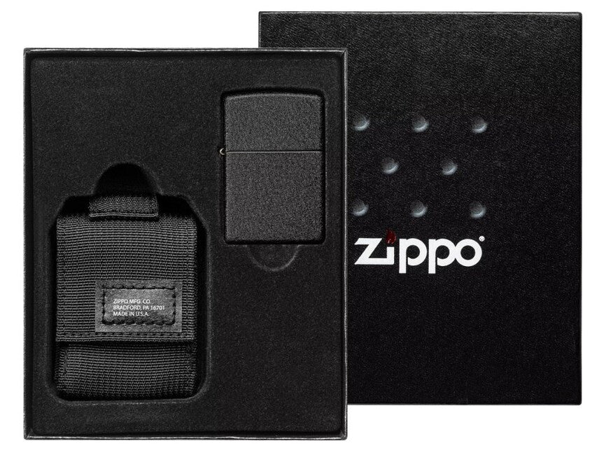 Zippo Black Tactical Pouch Set + Black Crackle Lighter