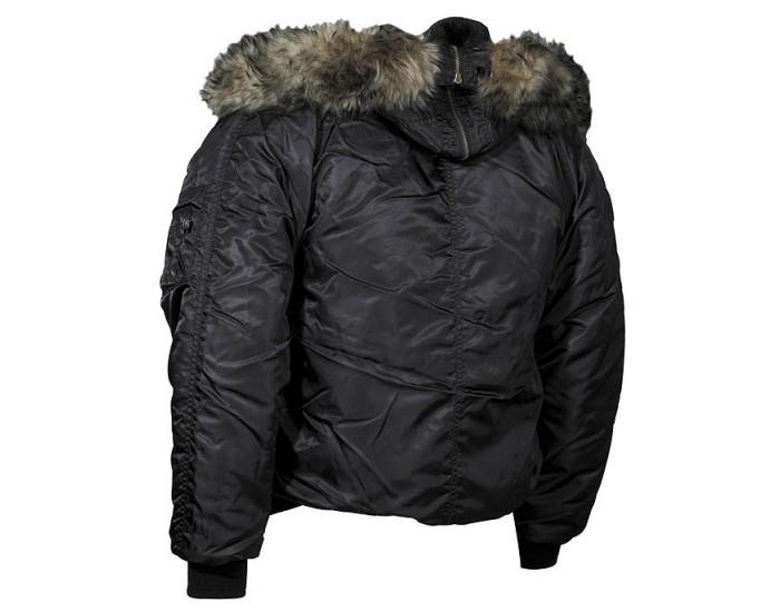 MFH N2B bomber giacca in nylon con pelliccia, nera