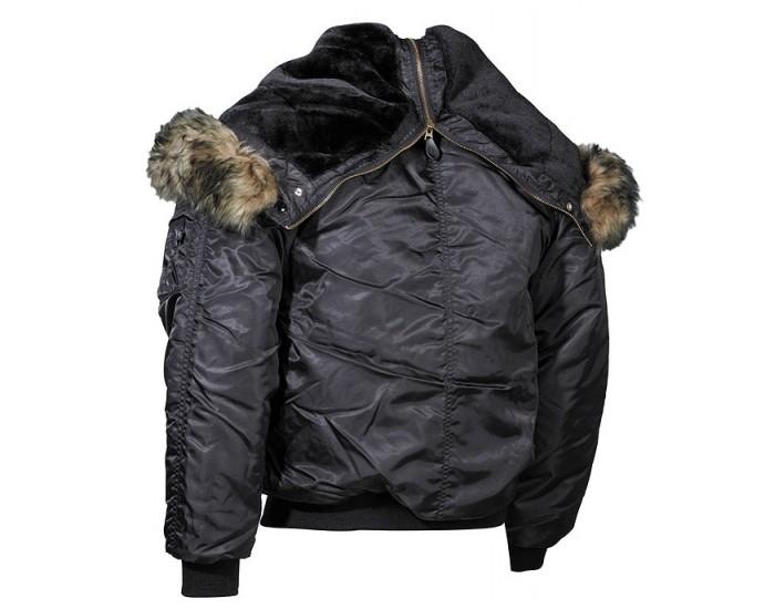 MFH N2B bomber giacca in nylon con pelliccia, nera