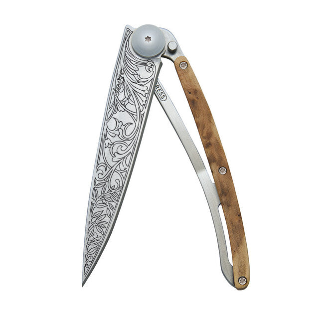 Deejo Coltello di chiusura Tattoo design Art Nouveau quotato legno di ginepro