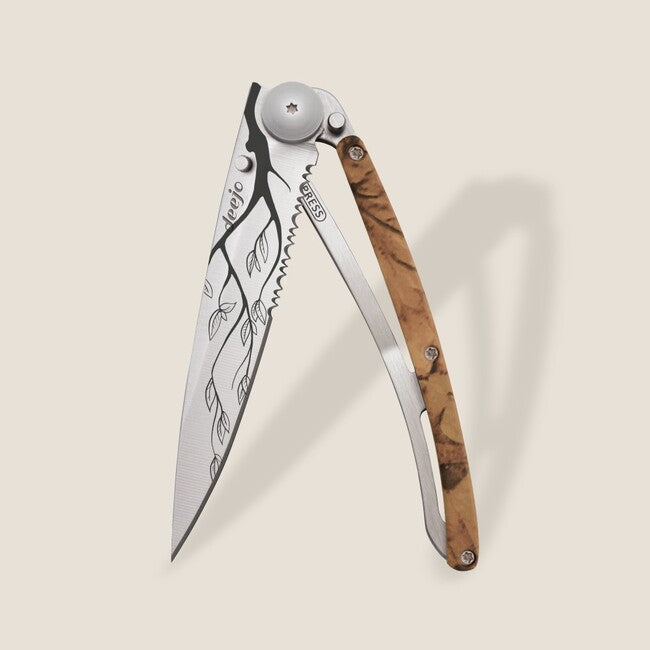 Deejo Tattoo Serration coltello pieghevole, marrone camo Tree