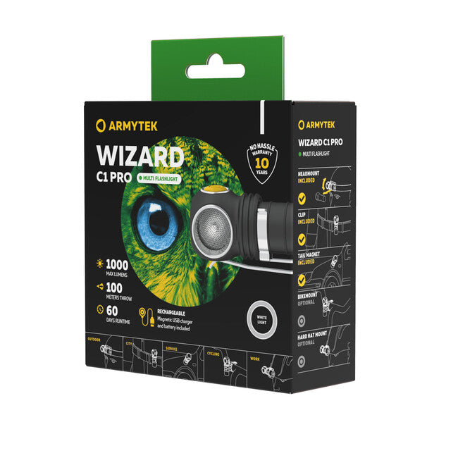 ArmyTek Wizard C1 Pro lampada frontale a LED bianchi con supporto magnetico 1000 lm 1440 h 55 g